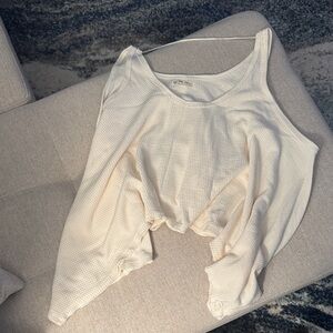 Free People Cream Ribbed Cropped Tank - Women's